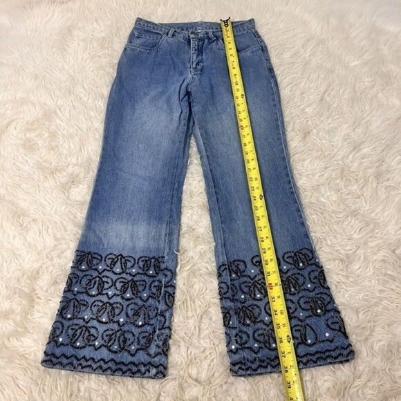 Vintage 90 Spiegel Life Denim Jeans 28” Waist Size 6 Boot Cut Flare Beaded Cuffs - Picture 10 of 10